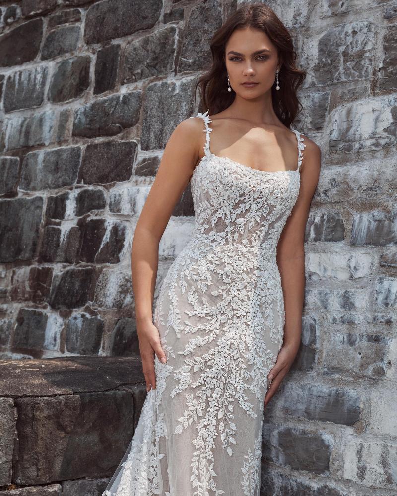 124105 sexy beaded wedding dress with overskirt and spaghetti straps5
